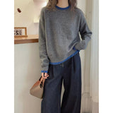KANING Korean Round-Neck Color Knitted Shirt Women 2026 New Lazy Wind Loose Long-Sleeved Head Sweater