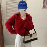 KANING Half-High Collar Half Zipper Red Sweater 2026 Autumn And Winter New Design Sense Loose Knitted Shirt