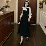 Large-Size Women's Hepburn Wind Fake Two Dresses Spring And Autumn New Rich Gold Style Temperament Super Fairy Long Dress