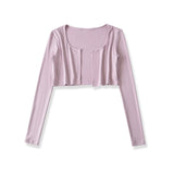 Pure Round-Neck Long Sleeves V Collar Knitted Cardigan Repair Waist Short Top Long Sleeve