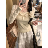 2026 Women's Spring And Autumn New Broken Flowers Fake Two-Piece Women's Clothing Dress Slimming Bottom Shirt Long-Sleeved T-Shirt