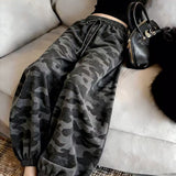 Rope Camouflage Crooked Broad Leg Trousers Women's New Loose Waist Loose Straight Leisure Sports Trousers