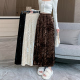 Autumn And Winter New Golden Velvet Dye Tight Waist Half-Dress Woman Retro Style High-End Thin Color Long Dress