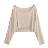 Dancing Short Hooded Shirt Loose Shoulder Collar Collar Solid Color Loose Long-Sleeved T-Shirt