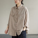 Autumn 2026 New Spliced Striped Shirt Women's Collar Long Sleeve Loose Shirt Literary Commuting Top