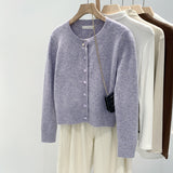 KANING Solid Color Simple Round-Neck Knitted Cardigan Women's New Oceanic Design Sweater T-Shirt 2026 Autumn And Winter