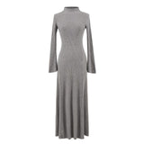 Autumn And Winter Pure Wind Half-High Collar Horn Sleeve Dress Bag Small Man Plus Long Dress Knitted Sweater