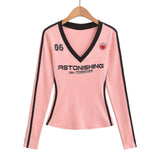 Sweet Spice Girls Autumn New Print V-Neck Clammed Vintage Long Sleeve Sports Casual Display T-Shirt