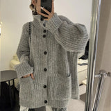 KANING Korean Soft-Creative Languid Languid Sweater Jacket 2026 Autumn And Winter New High-Necked Solid Color Knitted Open Shirt