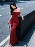 Pure Lustrous Gentle Bare-Colored Mesh Dress Female High-End Temperament Vacation Fishtail Ass And Hip Dress