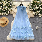 Gentle Wind Neck Bow Tie Hanging Neck Sleeveless Dress Female Three-Dimensional Butterfly Yarn Fairy Dress