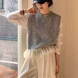 KANING Lotus Lace Splicing Knitting Vest 2026 Autumn Design Without Sleeveless Shoulder Folding Sweater Vest