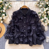 French Romantic Style Leaf Side Pink Shirt Female Spring Korean Version Of Loose Open Shirt Commuter High-End Feel