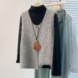 Real-A-Shoot Wool-Blend Two-Grained Collared Vest Solid Color Commuter Laminated Waistless Shoulder Woman