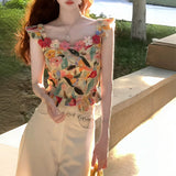 Hua Wilderness Oil Painting Heavy Art Nail Diamond Flower Jack Suspension Woman's New Korean Bottom Shirt Vests In The Summer Of 2025