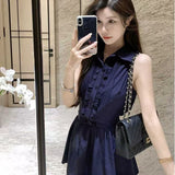 2026 French Pure-Hearted High-End Shirt Dress Women Design Waist Tie With Hottie Summer Sleeveless Skirt