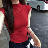 High Street Retro Sweet Spicy Shoulderless Sleeveless Women 2026 Summer New Body-Cuff Design Top