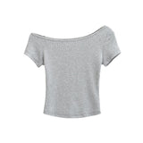 Slim Short-Sleeved Top Women's Summer Sexy T-Shirt Season Single-Word Shoulder Pure Desire Short Thread Thin Top