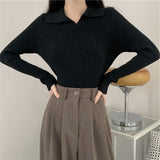 Temperament Vintage Knitted Topess Women's Long Sleeves With A Collared Sweater 2025 Autumn/Winter POLO Collared Shirt