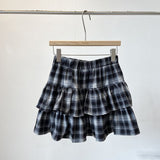 Tightening High-Waisted Lotus Leaves Side Hit The Color Lattice Half-Dressed Girl Dress 2025 Autumn Dress Korean Version Of A Small Girl Girl Short Skirt
