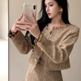French Small Fragrant Set Coarse Flowers, The Shequin Long Sleeve Short Coat Women Wear A Bag Of Hips And Skirts Two Sets In Autumn And Winter