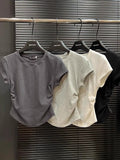 Ins Hot Girls Pure Want To Close Waist Small Flying Sleeve Girl T-Shirt Short-Sleeved Tops New Solid Color Bottom Body-Repair Women's Tide