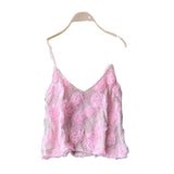 High-End Slit Three-Dimensional Flower V-Neck Sling Vest For Women's Summer Light Luxury Heavyweight Repair Slim Short Top