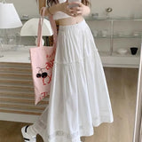 White Hollow Lace Splicing Half Dress Women's Summer New High-Waist Temperament Casual A Word Big Swing Dress