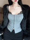 Design Sense Gray Splicing Sling Sling Vest Women Summer New Slimming On The Trend Of Small Clothes