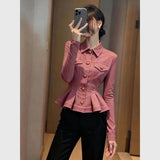 Early Autumn Is Very Good-Looking Blue Coat Female Fashionable Temperament Taut Tidly Taut Tidly Blouse