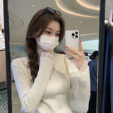 LEKA Gentle Chic Lace Half-High Collar Bottom Sweater 2026 Autumn Dress Women's New Knitted Top