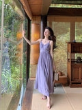 French Retro White Purple Sling Dress Women's Summer New High-End Feeling Waist Show Body Long Skirt