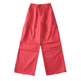Vintage Water Wash Cotton Casual Workwear Trousers Women Autumn Babes Loose Draw Rope Wide Legs Parachute Trousers