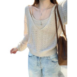 3.8/New On Spring XUAN XIAO JIE V. Collared Sea Hollow Knitwear Slings Two Sets