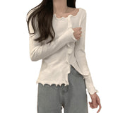 KANING French Sexy Wooden Ear Repair Base Knitted Jersey 2026 Autumn And Winter New Irregular Knitted Sweater