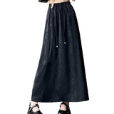 Acet-Faced New Chinese Style Pure Chinese Style Pure Color Flower Drawstring Half Body Dress Girl Spring And Autumn Loose Waist Hanging Feeling A Word Long Skirt