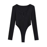 Women's Retro U-Neck Half-Neck Long-Sleeved Blouse Hottie Solid-Colored Sexy Bottom T-Shirt
