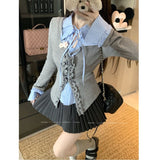 Wood Ear Splicing Tie Sweet Wind Long-Sleeved Woman 2026 Spring And Autumn Design Pure Desire To Repair The Slim Top