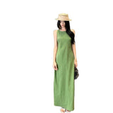 2025 Holiday Style Retro Green Vest Dress Women's Summer Waist Is Thin And Chic Niche Dress