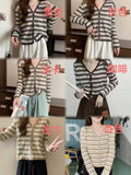 KANING Port Wind Sweet V-Neck Striped Knitted Cardigan Women 2026 Autumn New Ocean Gas Thin Sweater Outside