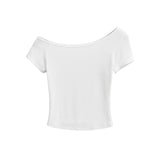 Slim Short-Sleeved Top Women's Summer Sexy T-Shirt Season Single-Word Shoulder Pure Desire Short Thread Thin Top