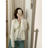 3.8/Spring New XUAN XIAO JIE Yellow Lace Splicing Vest Knitted Two-Piece Set