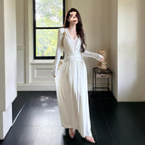 Pure Desire Deep V Temperament Dating White Dress Woman 2025 Autumn New Banquet Lace Dress