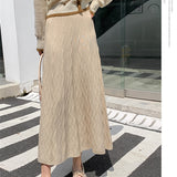 KANING Long Wave Ling Knitted Umbrella Skirt 2026 Autumn New A-Shaped Skirt High-Waist Knitted Skirt