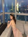 Sexy V-Neck Flashing Sling Dress Summer Woman's New High-Rise Body Strap With Irregular Short Skirt