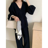 KANING Languishing Fashion Sweater Set 2026 Autumn And Winter New Retro Knitted Open-Leg Trousers Two-Piece Set