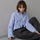 Multiplication Sea Freight Spring And Autumn New Stripe Recommended Collar Lace Skirt Stripe Classic Lining