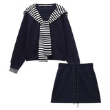 Crash Striped Shawl Folded Through The Korean Loose Long-Sleeved Edgy High-Waisted Rope Half-Dress Women's Early Autumn Two Sets Of Tide