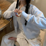 KANING Light Blue Languid Knitted Jersey Coat 2026 New Soft-Cuffed Long-Sleeved Top