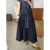 Summer Retro Style With Pocket Creades Half Skirt Woman New Tight Waist A Long Skirt Umbrella Skirt